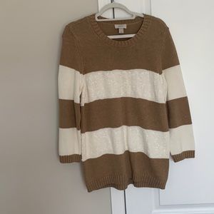 Loft tan and white sweater with sequins